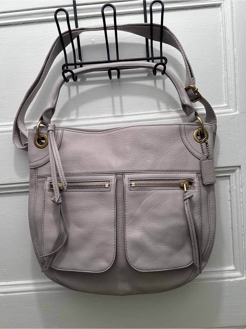 FOSSIL Karli Hobo Crossbody Gray Pebbled Soft Leather Or Shoulder Handbag